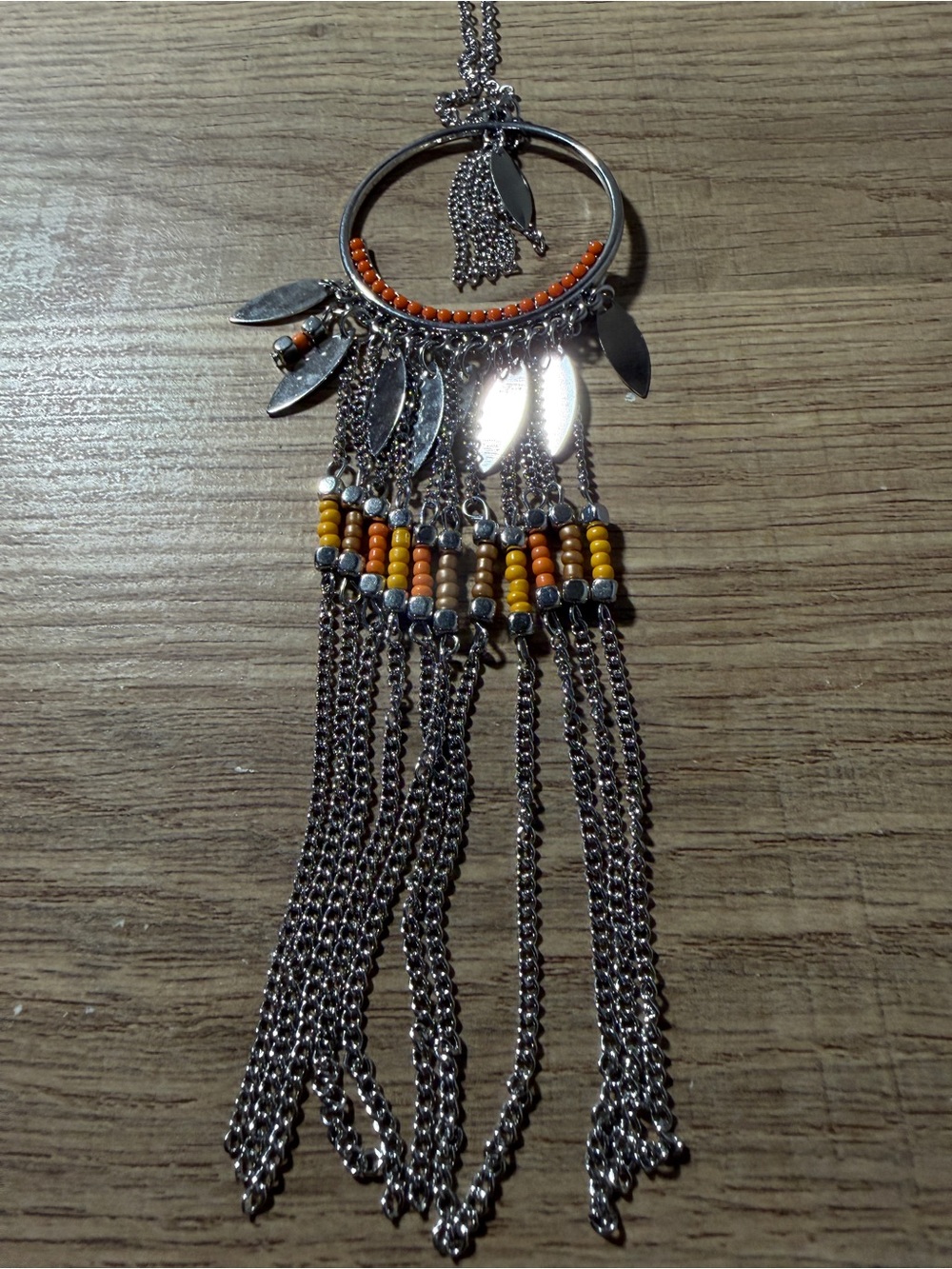 paparazzi Silver-Tone Orange and Yellow Beaded Fringe Necklace